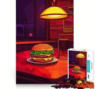 Puzzle de 1000 pièces Burger du Diner Nocturne pour Adultes, Jeu Intelligent et Amusant à Assembler Ensemble, Cadeau de Saison (38x52cm)