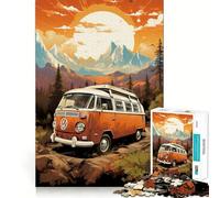 Puzzle de 1000 pièces Bus VW rétro en Montagne pour Adolescents Jeu de réflexion et de création Collective Découpe Nette et Amusante Objet de Collection (50x75cm)