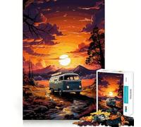Puzzle de 1000 pièces Bus VW rétro en Montagne pour Adolescents, Jeu de réflexion et de détente, pour Les fêtes (50x75cm)