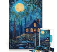 Puzzle de 1000 pièces Cabane dans Les Bois la Nuit Décoration aux Bords Nets Résolution de problèmes Amusante et Facile à Vivre Décoration de Noël Cadeau (38x52cm)