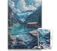 Puzzle de 1000 pièces Cabane de Montagne au Bord du lac:Jeu d'apprentissage pour développer sa motricité Fine, pour des Moments de Bonheur Dimensions:38x26cm