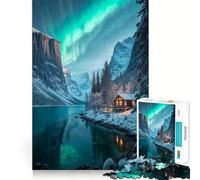 Puzzle de 1000 pièces Cabane d'hiver sous Les aurores boréales,Assemblage Parfait,1000 pièces,idéal pour stimuler Le Cerveau et créer Une Ambiance chaleureuse et conviviale à l'intérieur (38x52cm)