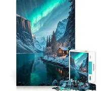 Puzzle de 1000 pièces Cabane d'hiver sous Les aurores boréales pour Adultes entraînement cérébral ludique,pièces Robustes et nettes,activité apaisante pour Une Pause mentale (50x75cm)