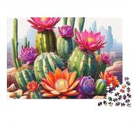 Puzzle de 1000 pièces Cactus Fleuris, Cactus aux Fleurs colorées, pour Adultes de 12 Ans et Plus, Jeu éducatif, décoration intérieure, Niveau Difficile, Anniversaire, 70 x 50 cm