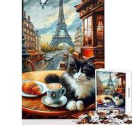 Puzzle de 1000 pièces Café des Chats Parisien Jeu de réflexion Découpe de précision Décoration intérieure Jouet Cadeau d'anniversaire Unique (38x52cm)