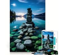 Puzzle de 1000 pièces Cairn de Pierre au Bord du lac pour Adultes et Adolescents Un pour améliorer sa mémoire, se détendre et se divertir 38x52cm