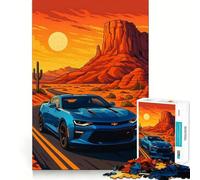Puzzle de 1000 pièces Camaro Bleue Road Trip dans Le désert,découpe précise,Jeu de réflexion,Cadeau Facile à Jouer,Cadeau d'anniversaire Amusant (50x75cm)