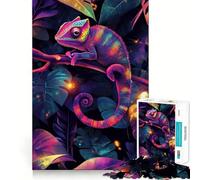 Puzzle de 1000 pièces Caméléon néon dans la Jungle pour Adolescents Jeu intellectuel, Moments de complicité, découpe de qualité, Cadeau mémorable (38x52cm)