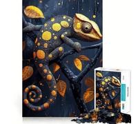 Puzzle de 1000 pièces Caméléon sur Une Branche aux Feuilles dorées Bords Lisses Jeu créatif et Amusant Cadeau d'anniversaire idéal (38x26cm)