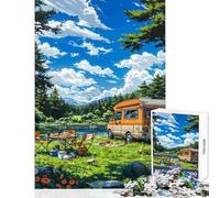Puzzle de 1000 pièces Camping-Car au Bord d'un lac Style Anime Jeux Amusants détente décoration intérieure Jouet pour renforcer l'amour Entre Les Couples (26x38cm)