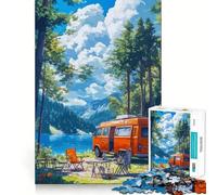 Puzzle de 1000 pièces Camping en camionnette Orange au Bord du lac pour Adolescents, Puzzle Stimulant et apaisant, Cadeau de qualité supérieure (50x75cm)