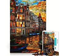 Puzzle de 1000 pièces Canal d'Amsterdam en vitrail pour Adolescents renforce la mémoire, Calme et sérénité, qualité supérieure, pour Les vœux du Père Noël 38x26cm