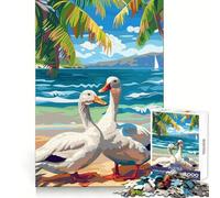 Puzzle de 1000 pièces Canards Blancs sur Une Plage pour Adultes Stimule la mémoire Loisirs paisibles Découpe de qualité Cadeau mémorable (50x75cm)