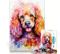 Puzzle de 1000 pièces Caniche à l'aquarelle vive pour Adultes Jeu de réflexion et de Loisirs créatifs Découpe Fine pour Les fêtes (38x52cm)