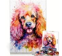 Puzzle de 1000 pièces Caniche à l'aquarelle vive pour Adultes Jeu de réflexion et de Loisirs créatifs Découpe Fine pour Les fêtes (38x52cm)