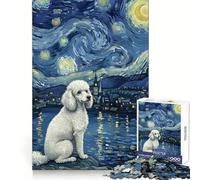 Puzzle de 1000 pièces Caniche dans Une Peinture de Nuit étoilée pour Adolescents, Jeu d'entraînement cérébral, Moment de sérénité, Cadeau saisonnier (38x26cm)