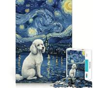 Puzzle de 1000 pièces Caniche dans Une Peinture de Nuit étoilée pour Adolescents, Jeu d'entraînement cérébral, Moment de sérénité, Cadeau saisonnier (38x26cm)