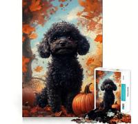 Puzzle de 1000 pièces Caniche Noir dans Un décor d'automne | Motif Chien d'automne,pièces Bien ajustées,Jouet créatif et Amusant,Moments de détente et de Plaisir,Cadeau de décoration d'anniversaire