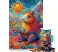 Puzzle de 1000 pièces Capybara avec café,Assemblage Parfait,Art,Jeu Stimulant pour Le Cerveau,Temps de Repos,décoration Murale de Noël (38x52cm)