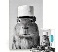 Puzzle de 1000 pièces Capybara avec Chapeau en Papier Toilette Ajustement Parfait Art Jeu Stimulant pour Le Cerveau Temps de Repos Décoration Murale de Noël (50x75cm)