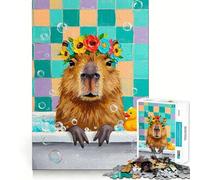 Puzzle de 1000 pièces Capybara dans Une Baignoire avec Couronne de Fleurs,Assemblage Parfait,Art,Jeu Stimulant pour Le Cerveau,Temps de Repos,décoration Murale de Noël (38x26cm)