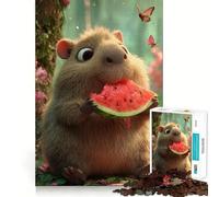 Puzzle de 1000 pièces Capybara Mangeant Une pastèque en forêt Découpe précise Jeu Amusant et Stimulant pour l'esprit Jeu de détente Cadeau d'anniversaire Activité Artistique (50x75cm)