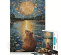Puzzle de 1000 pièces Capybara sous Ciel étoilé,Ajustement Parfait,Art,Jeu Stimulant pour Le Cerveau,Temps de Repos,décoration Murale de Noël (38x26cm)