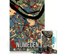 Puzzle de 1000 pièces Carte de la Ville de Nimègue,Pays-Bas Jeu d'assemblage précis Activité cérébrale Jeu Amusant et divertissant Cadeau d'anniversaire Artistique (50x75cm)