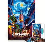 Puzzle de 1000 pièces Carthagène,Colombie Scène de Rue Bords Nets Décoration Jeu de réflexion Amusant et Facile Idée Cadeau pour Noël (38x52cm)