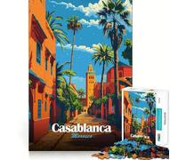 Puzzle de 1000 pièces Casablanca,Maroc Illustration de scène de Rue Découpe Nette Jeu de logique et de réflexion Cadeau d'anniversaire Amusant (50x75cm)