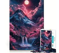 Puzzle de 1000 pièces Cascade au Clair de Lune pour Adolescents,Jeu de mémoire,Verrouillage sécurisé,sans pièces détachées,idéal pour Les Voyages, pour Les Cerveaux (38x26cm)