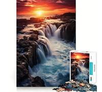 Puzzle de 1000 pièces Cascade au Coucher du Soleil activité ludique et stimulante pour renforcer Les Liens familiaux (50x75cm),sans espaces ni pièces manquantes
