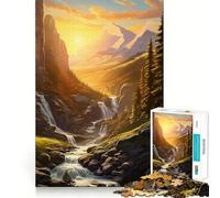 Puzzle de 1000 pièces Cascade au Coucher du Soleil dans la forêt pour Adultes, défi cérébral, Jeu Amusant et Silencieux, découpe précise, décoration Murale 50x75cm