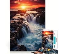 Puzzle de 1000 pièces Cascade au Coucher du Soleil pour Adolescents stimulez Votre Imagination,Assemblage Parfait,détente captivante pour des Moments de détente à la Maison (38x26cm)