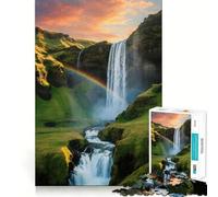 Puzzle de 1000 pièces Cascade avec Arc-en-Ciel dans Un Paysage Vert pour Adolescents entraînement de la mémoire,Jeu Amusant,Assemblage Facile et Relaxant,activité de Groupe relaxante en intérieur