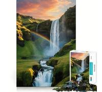 Puzzle de 1000 pièces Cascade avec Arc-en-Ciel dans Un Paysage Vert pour Adolescents entraînement de la mémoire,Jeu Amusant,Assemblage Facile et Relaxant,activité de Groupe relaxante en intérieur