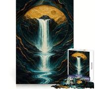 Puzzle de 1000 pièces Cascade dans Un Cercle d'or pour Adolescents, idéal pour stimuler la mémoire, apaiser l'esprit et Offrir Un Cadeau de Noël Chaleureux (38x52cm)