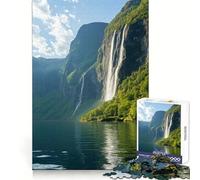 Puzzle de 1000 pièces Cascade dans Un Fjord pour Adultes détente, réflexion Claire, Plaisir, Bords précis, Un Joli Cadeau (50x75cm)
