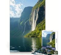 Puzzle de 1000 pièces Cascade dans Un Fjord pour Adultes et Adolescents, entraînement de la réflexion, Loisirs et Pleine Conscience, Cadeau d'anniversaire Surprise (38x26cm)