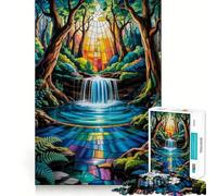 Puzzle de 1000 pièces Cascade en vitrail Un Chemin Lumineux à Travers la forêt enchantée pour Adultes et Adolescents, Jeu de réflexion, Loisirs, Bords précis, décoration Murale 38x26cm