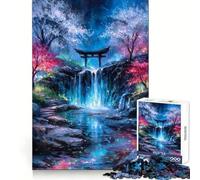 Puzzle de 1000 pièces Cascade Mystique avec Porte Torii pour Adultes Jeu de logique Clair et Amusant Découpe Parfaite Cadeau élégant (38x26cm)