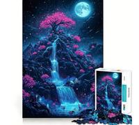 Puzzle de 1000 pièces Cascade Nocturne avec cerisiers en Fleurs pour Adultes, Jeu Intelligent et Amusant à Assembler Ensemble, Cadeau de Saison (38x26cm)