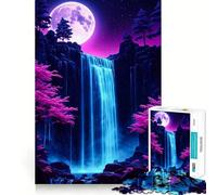 Puzzle de 1000 pièces Cascade Nocturne néon pour Adolescents, Jeu de réflexion, activité à la Maison, Bords précis, liste de souhaits du Père Noël (38x52cm)