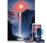 Puzzle de 1000 pièces Cascade sous Une Lune Rouge pour Adolescents activité ludique et stimulante de Haute précision,découpe et détente mentale (50x75cm)