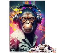Puzzle de 1000 Pièces Casque de Singe Musique DJ pour Adultes et Familles - Excellent Cadeau en Bois, Taille: 50 x 75 cm