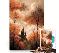 Puzzle de 1000 pièces Cathédrale d'automne sous Un Croissant de Lune Découpe Parfaite Activité ludique et Intelligente Moment de détente et de Plaisir,Anniversaire,Jeu Artistique (38x26cm)