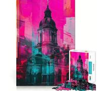 Puzzle de 1000 pièces Cathédrale de néon pour Adultes Jeu de logique Clair et Amusant Découpe Parfaite Cadeau élégant (50x75cm)
