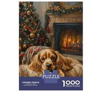 Puzzle De 1000 Pièces Cavalier King Charles Spaniel Christmas Painting Puzzle Adulte Jeu Familial Décoration Parfaite Cadeaux Uniques d'anniversaire Et De Noël 70x50cm/1000pcs