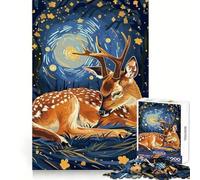 Puzzle de 1000 pièces Cerf au Repos sous Une Nuit étoilée pour Adolescents, Jeu de logique et de Construction, Silencieux et Amusant, découpe Nette, Joli Cadeau (38x26cm)
