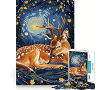Puzzle de 1000 pièces Cerf au Repos sous Une Nuit étoilée pour Adolescents, Jeu de logique et de Construction, Silencieux et Amusant, découpe Nette, Joli Cadeau (38x26cm)